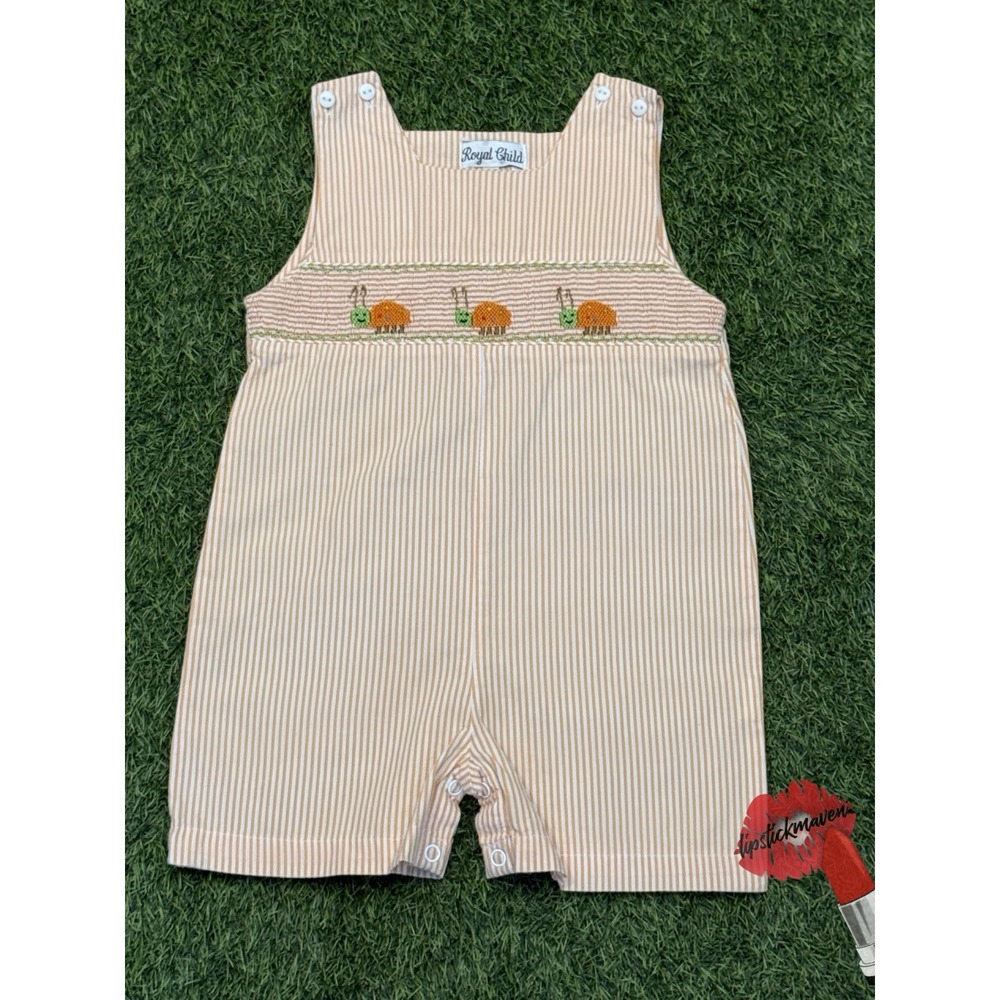 Royal Child Smocked Overalls 24M Orange White One Piece‎